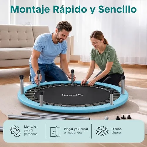 SereneLife ▫️ Trampolim Mini dobrável, cama elástica, fitness, compacto para crianças e adultos, trampolim de exercício, pega em espuma 5