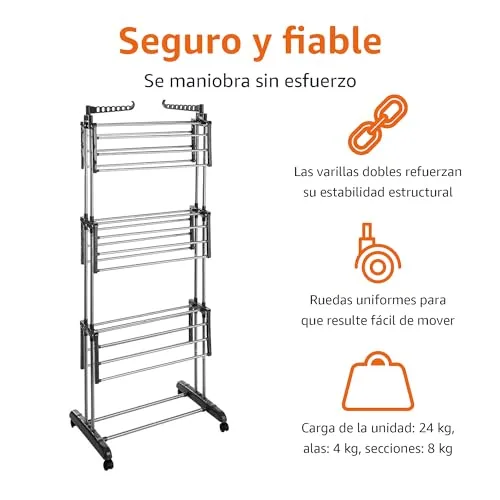 Amazon Basics ▫️ Estendal tipo torre, para interior, com abas dobráveis, Prateado, 4 níveis, 126 x 64 x 173 cm (C x L x A) 2