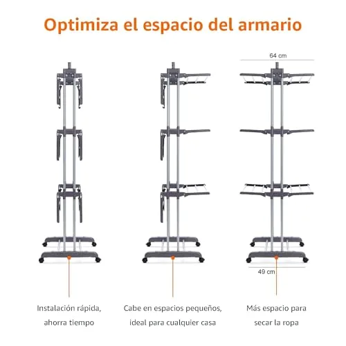 Amazon Basics ▫️ Estendal tipo torre, para interior, com abas dobráveis, Prateado, 4 níveis, 126 x 64 x 173 cm (C x L x A) 4
