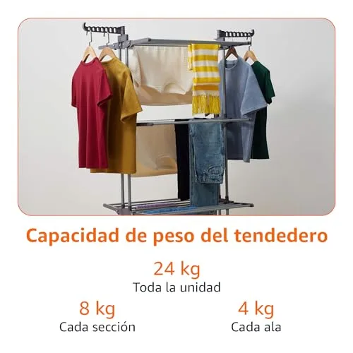 Amazon Basics ▫️ Estendal tipo torre, para interior, com abas dobráveis, Prateado, 4 níveis, 126 x 64 x 173 cm (C x L x A) 5