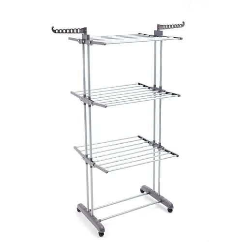 Amazon Basics ▫️ Estendal tipo torre, para interior, com abas dobráveis, Prateado, 4 níveis, 126 x 64 x 173 cm (C x L x A) 6