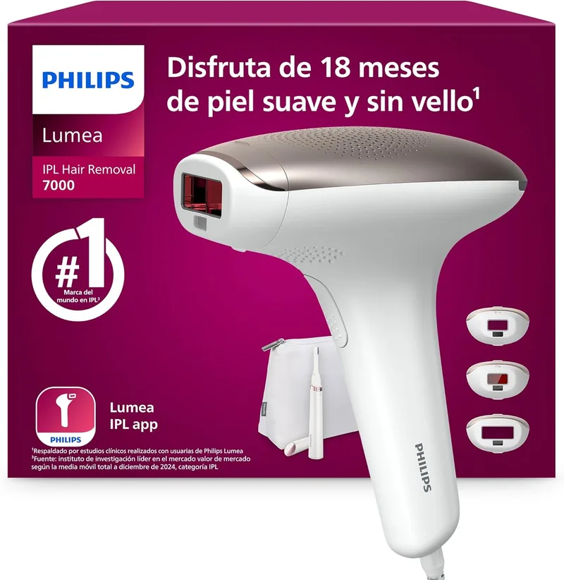PHILIPS ▫️ Lumea série 7000, aparelho de depilação IPL, alternativa à depilação a laser com caneta de corte compacta em acabamento acetinado, 3 acessórios para o corpo, o rosto e a zona do biquíni, BRI923/00