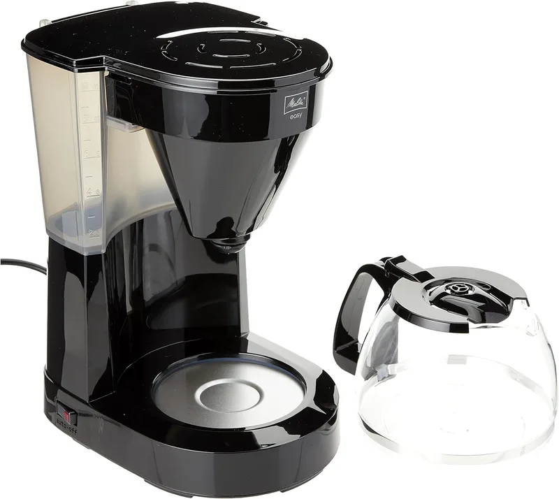 Melitta ▫️ Easy II 1023-02 - Máquina de café por gotejamento com jarro de vidro e porta-filtros laváveis na máquina de lavar louça, máquina de café com filtro antigotejamento, máquina de café com capacidade para até 10 chávenas, 1,25 L, preta