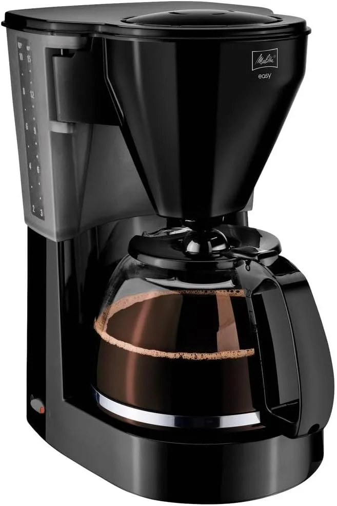 Melitta ▫️ Easy II 1023-02 - Máquina de café por gotejamento com jarro de vidro e porta-filtros laváveis na máquina de lavar louça, máquina de café com filtro antigotejamento, máquina de café para até 10 chávenas, 1,25 L, preta