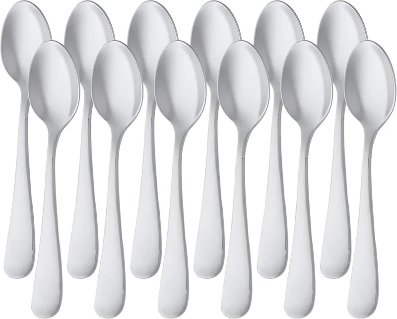 Amazon Basics ▫️ Colher de café em aço inoxidável com borda arredondada, 13,3 cm, embalagem de 12 unidades