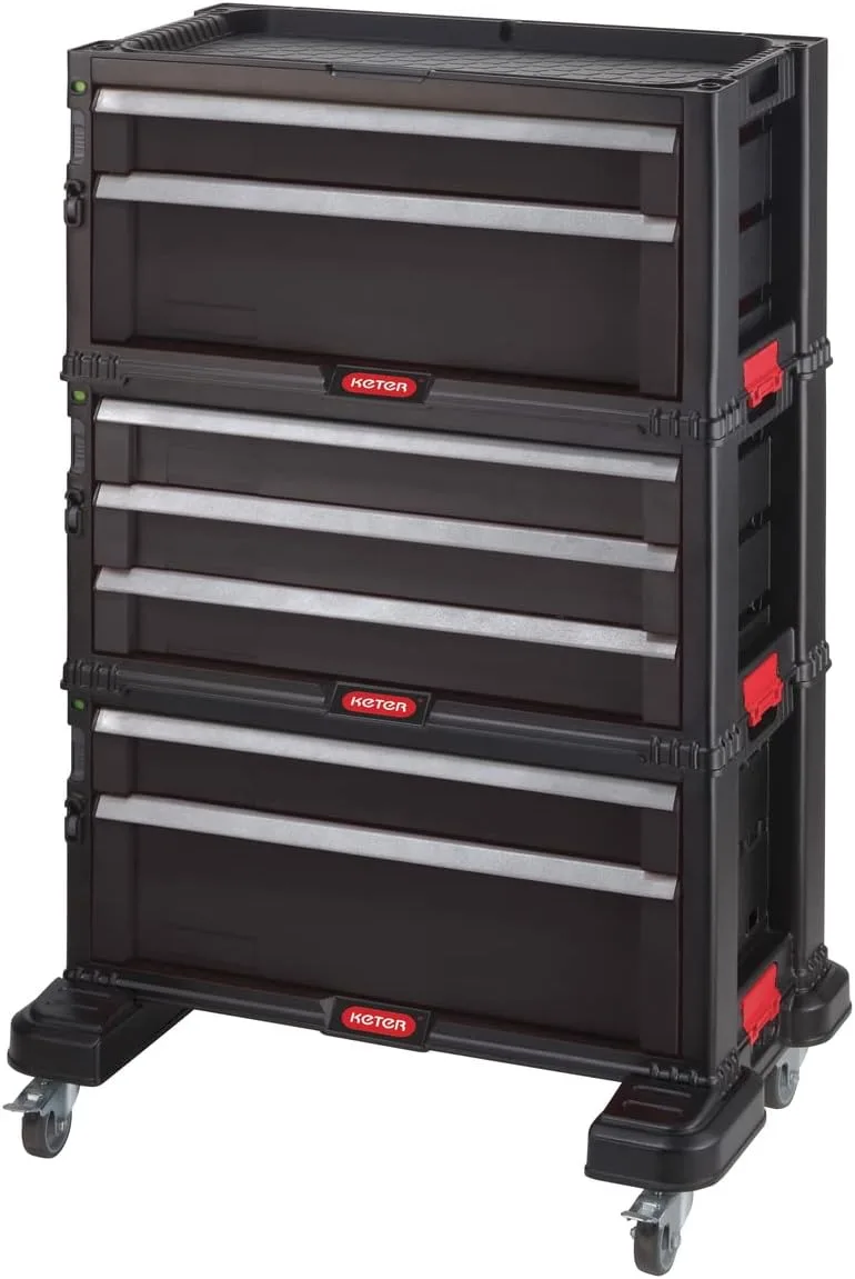 Keter ▫️ Carro de ferramentas com 7 gavetas, 60 x 38 x 83 cm; Cor preta