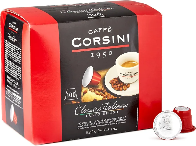 CAFFÈ CORSINI 1950 ▫️ Caffè Corsini - Clássico Italiano. Mistura de café em cápsulas compatíveis com Nespresso, sabor forte e marcante - Embalagem de 100 cápsulas.