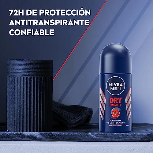 NIVEA ▫️ MEN Dry Impact - Desodorizante antitranspirante para homem em roll-on - 72 horas de proteção fiável contra o suor - Sem álcool - Com 2 ingredientes ativos antibacterianos - Para todos os tipos de pele - Embalagem de 6 x 50 ml 2