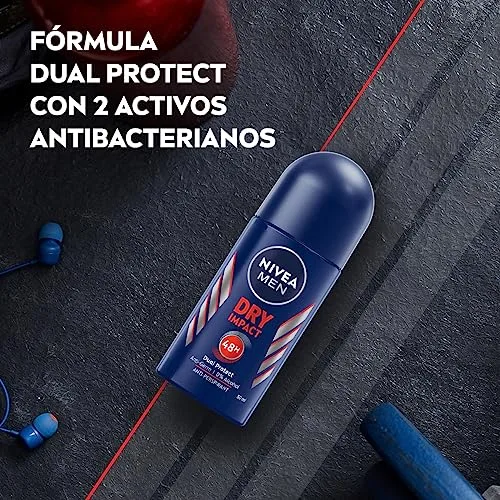 NIVEA ▫️ MEN Dry Impact - Desodorizante antitranspirante para homem em roll-on - 72 horas de proteção fiável contra o suor - Sem álcool - Com 2 ingredientes ativos antibacterianos - Para todos os tipos de pele - Embalagem de 6 x 50 ml 3