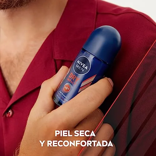 NIVEA ▫️ MEN Dry Impact - Desodorizante antitranspirante para homem em roll-on - 72 horas de proteção fiável contra o suor - Sem álcool - Com 2 ingredientes ativos antibacterianos - Para todos os tipos de pele - Embalagem de 6 x 50 ml 5