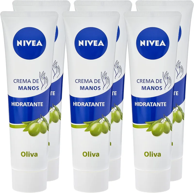 NIVEA ▫️ Creme Hidratante para as Mãos com Azeite de Oliva, embalagem de 6 (6 x 100 ml), creme para o cuidado da pele seca, creme para uma hidratação profunda