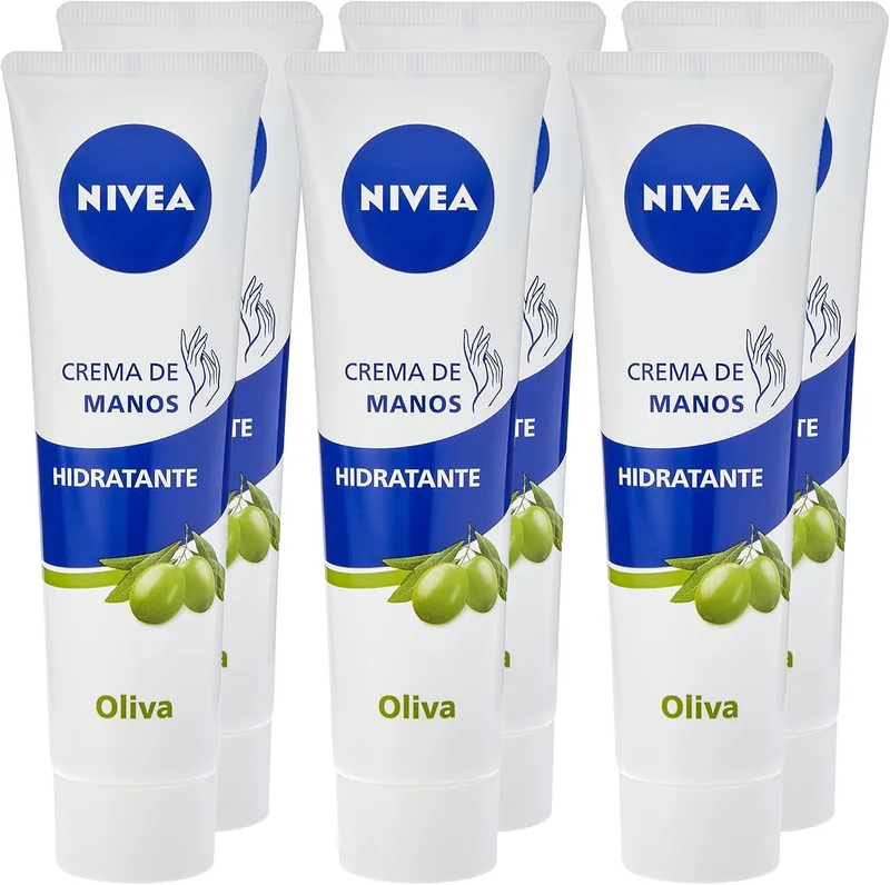 NIVEA ▫️ Creme Hidratante para as Mãos com Azeite de Oliva, embalagem de 6 (6 x 75 ml), creme para o cuidado da pele seca, creme para uma hidratação profunda