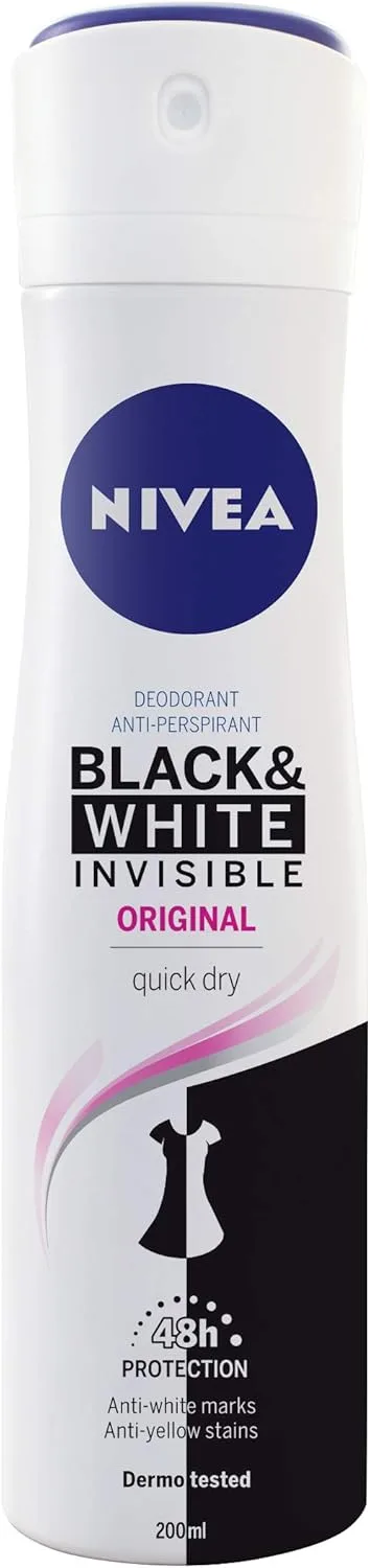 NIVEA ▫️ Black & White Invisible Clear - Desodorizante em spray para mulher - Proteção antitranspirante 72h - Sem álcool - Anti-suor, odor, manchas, irritação e resíduos - Embalagem 6 x 200 ml