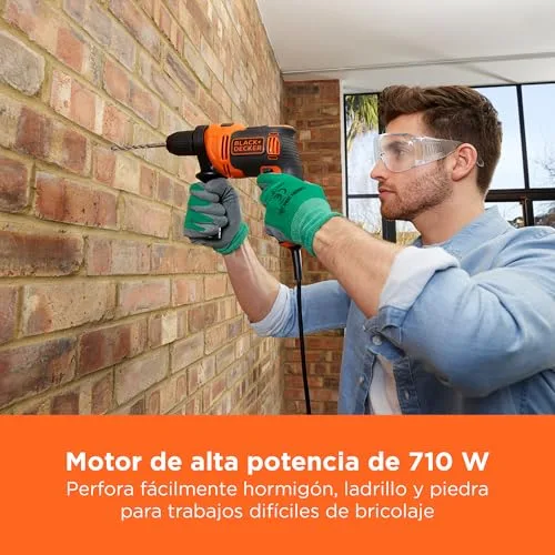 Black+Decker ▫️ 710 W, berbequim de percussão com fio de alto rendimento, 0-2800 RPM, com 4 brocas e caixa de acessórios, BEH710K-QS 5