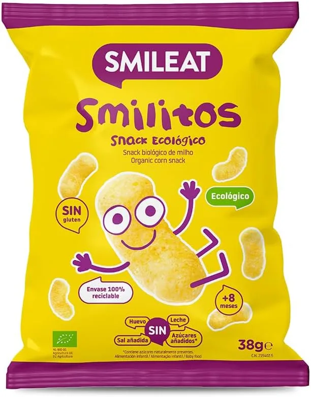 Smileat ▫️ Smilitos Snack - Sabor Milho - Lanche divertido para crianças a partir dos 8 meses - 1 saco de 38g