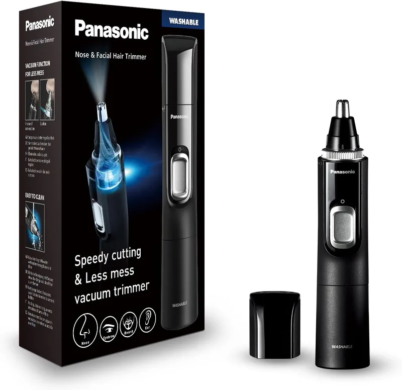 Panasonic ▫️ ER-GN300-K503 Aparador de pelos do nariz para homem, máquina de barbear elétrica premium, aparador para pelos do nariz, orelhas e sobrancelhas, resistente à água, funciona com bateria, preto