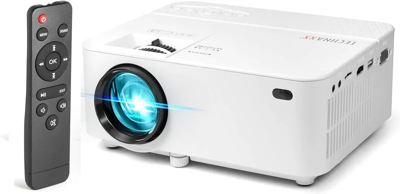 Technaxx ▫️ Mini-projetor multimédia LED de 1800 lúmenes, 32–176 polegadas, HDMI, USB, VGA, AV, MicroSD, mini-projetor portátil para cinema em casa, smartphone, PC e consola, LED com 40 000 horas de vida útil – TX-113