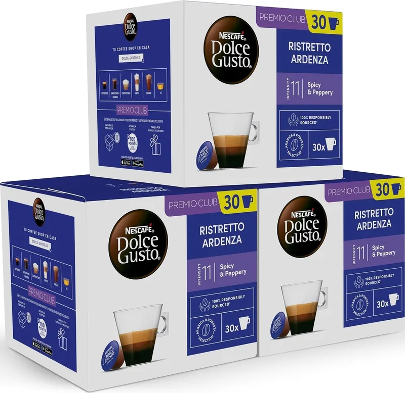 Nescafé Dolce Gusto ▫️ Espresso Ristretto Ardenza - Cápsulas de café, 90 cápsulas (3 x 30) - Intensidade 11 - Café arábica - Originais para máquinas de café Dolce Gusto