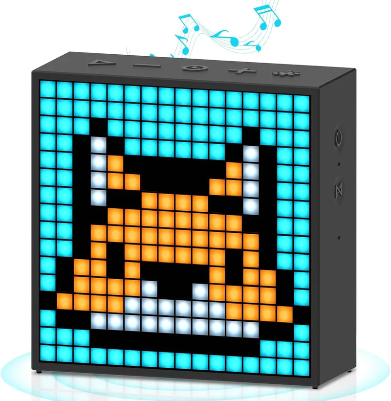 Divoom ▫️ Timebox EVO Pixel Art - Coluna LED Bluetooth com controlo por aplicação - Coluna portátil inteligente sem fios com graves potentes - Microfone (preto)