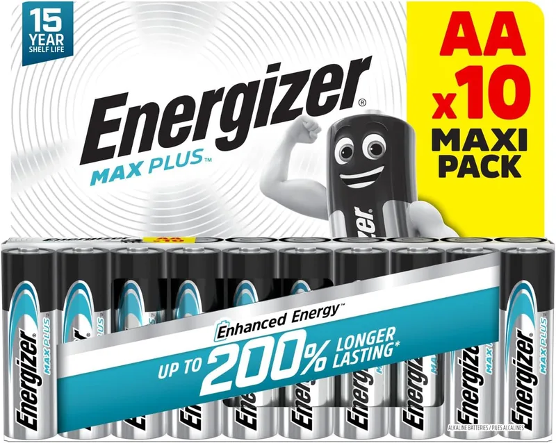 Energizer ▫️ MAX Plus - Pilhas AA (Embalagem de 10) 1,5 V Pilhas alcalinas - Energia que dura 200% mais - Acessórios para computador e casa inteligente - Embalagem 100% reciclável - 15 anos de vida útil
