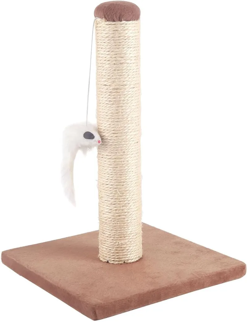 Nobleza ▫️ Poste de arranhar para gatos em sisal com brinquedo. Pequeno, cor castanha. Tamanho: 25 * 25 * 35 cm