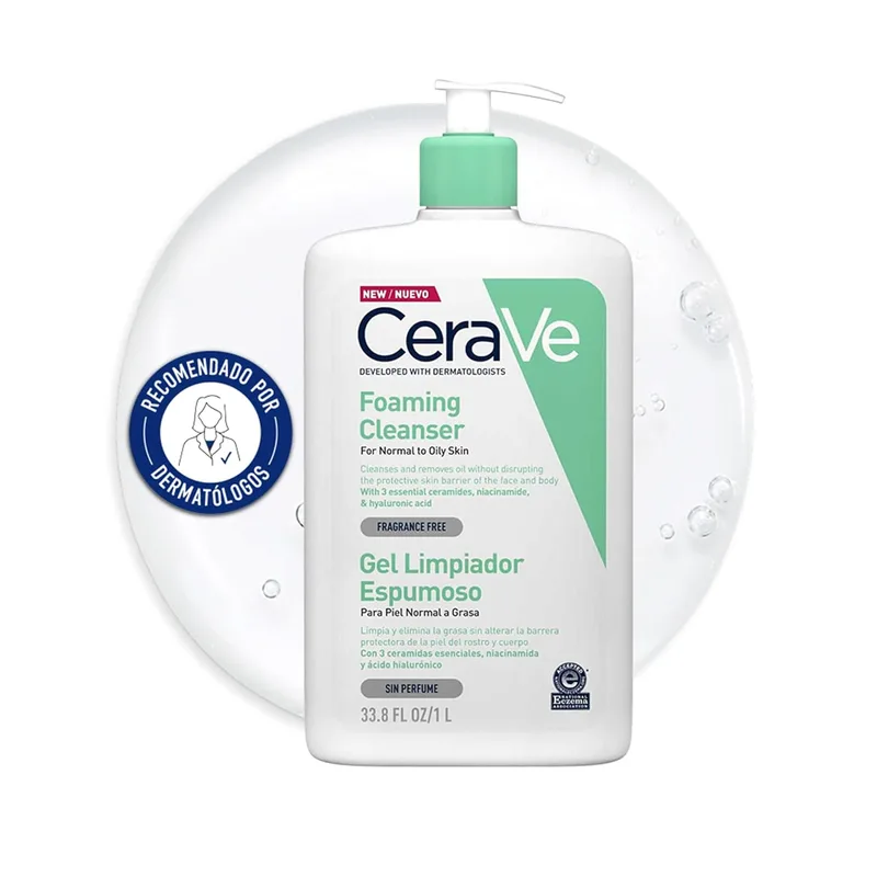 CeraVe Foaming Gel Cleanser, Para Pele Normal a Oleosa, Remove o Excesso de Óleo e Sujidade, Enriquecido com Ceramidas Essenciais, Niacinamida e Ácido Hialurónico, Adequado para Rosto e Corpo, 473ml