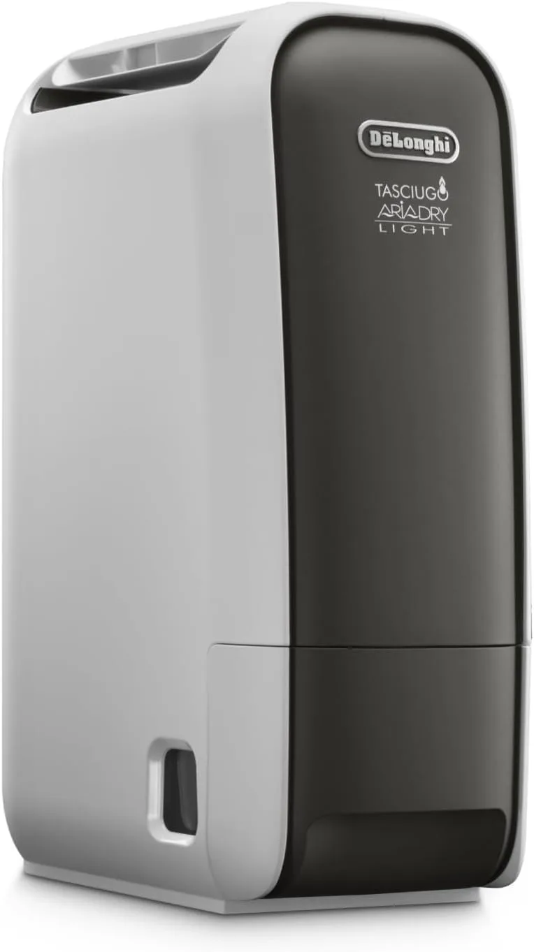De'Longhi ▫️ De’Longhi Tasciugo AriaDry Light - Desumidificador portátil com tecnologia de zeólito e ionizador, elimina até 6 L/dia, seca a roupa, anti-mofo e silencioso, função de oscilação e temporizador, cinzento (DNS65)