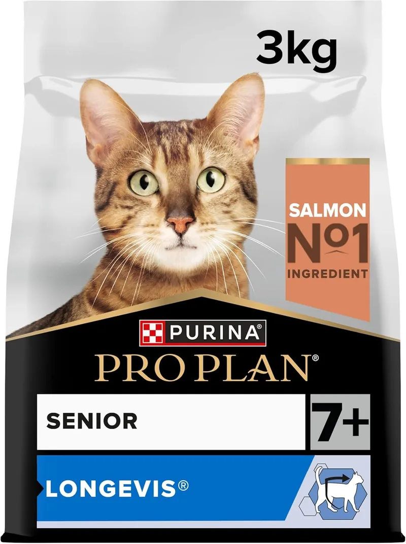 Pro Plan ▫️ ® Senior 7+ LONGEVIS® Ração seca rica em salmão para gatos, 3 kg