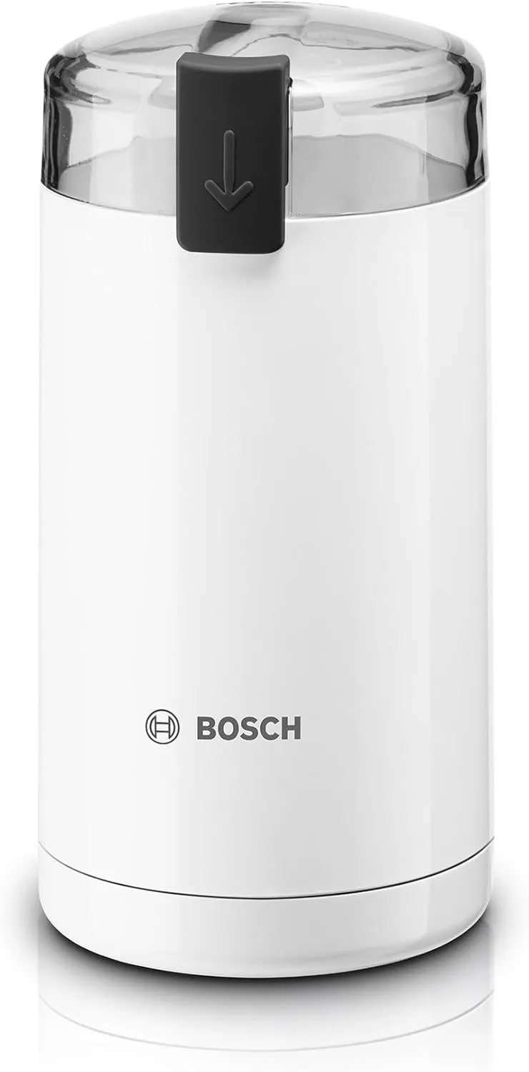 Bosch ▫️ Moinho de café, lâminas em aço inoxidável, função de segurança, 180 W, recipiente para 75 g de café em grão, elétrico, branco, TSM6A011W