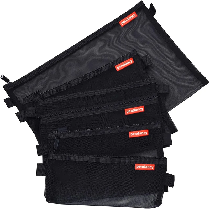 pendancy ▫️ Bolsa de malha com fecho de correr, 5 pastas leves de nylon, organizador de documentos, bolsas para cosméticos, acessórios de arrumação para artigos de viagem e de escritório (preto, A4, A5)