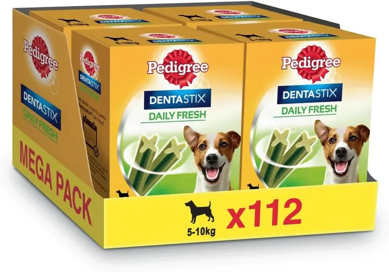 Pedigree ▫️ Dentastix Fresh Snack Dental para a higiene oral e contra o mau hálito em cães de pequeno porte (4 embalagens de 28 unidades)