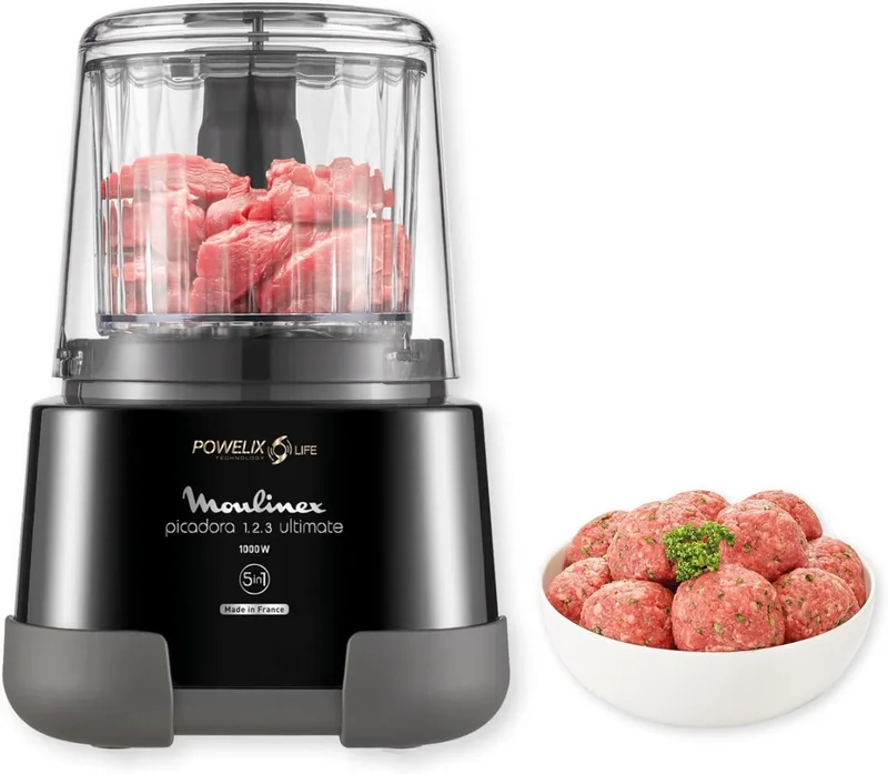 Moulinex ▫️ Picadora eléctrica 1,2,3, Potência 1000 W, Lâminas Powelix Life, Capacidade 550 ml, Tampa hermética com fecho de segurança, Sistema de proteção contra sobreaquecimento, DP8108