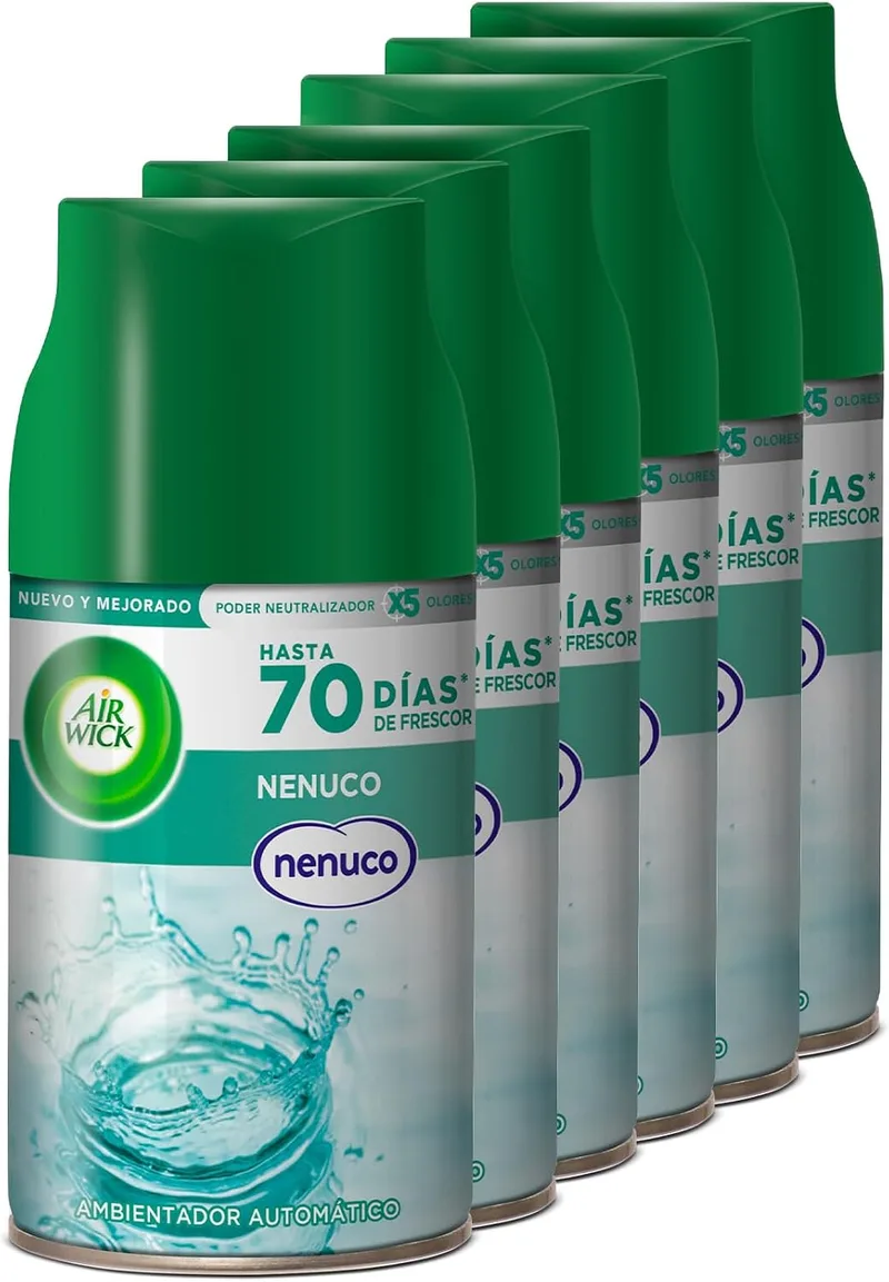 Air Wick ▫️ Freshmatic - Recargas para difusor automático em spray, essência para a casa com aroma a Nenuco - Azul, 250 ml (Embalagem de 6)