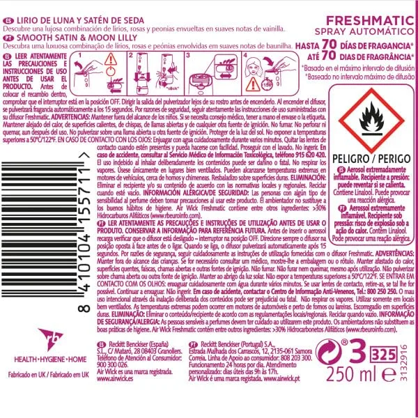 Air Wick ▫️ Freshmatic - Recargas para ambientador automático em spray, essência para a casa com aroma a lírio-da-lua e cetim de seda - Embalagem de 6, 1500 mililitros 2