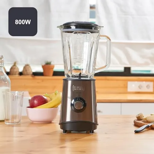 Black+Decker ▫️ Batedeira com copo de 800 W | Copo graduado de 1,5 L | 4 lâminas de aço inoxidável | Várias velocidades + função «Pulse» | Picador de gelo | Copo medidor | Adequada para a máquina de lavar louça 2
