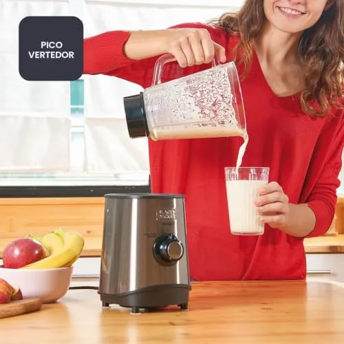 Black+Decker ▫️ Batedeira com copo de 800 W | Copo graduado de 1,5 L | 4 lâminas de aço inoxidável | Várias velocidades + função «Pulse» | Picador de gelo | Copo medidor | Adequada para a máquina de lavar louça 4