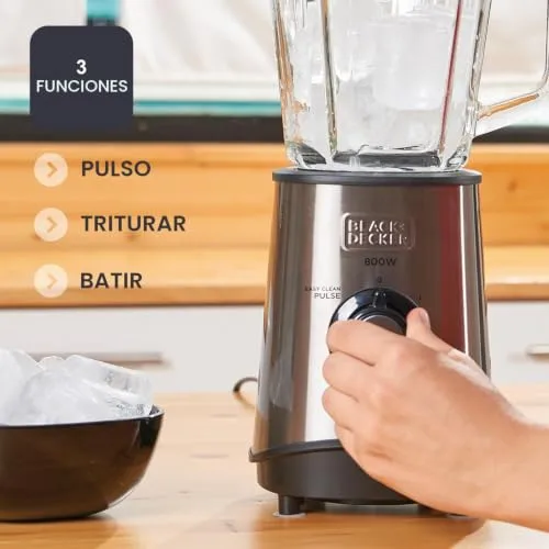 Black+Decker ▫️ Batedeira com copo de 800 W | Copo graduado de 1,5 L | 4 lâminas de aço inoxidável | Várias velocidades + função «Pulse» | Picador de gelo | Copo medidor | Adequada para a máquina de lavar louça 6