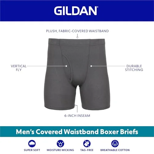 Gildan ▫️ Conjunto de cuecas boxer com cintura coberta - Roupa interior masculina (Conjunto de 5) 3
