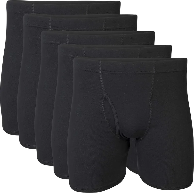 Gildan ▫️ Conjunto de cuecas boxer com cintura coberta - Roupa interior masculina (Conjunto de 5)