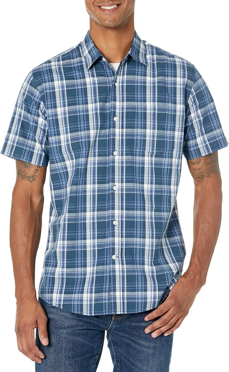 Amazon Essentials ▫️ Camisa informal de popelina de manga curta para homem