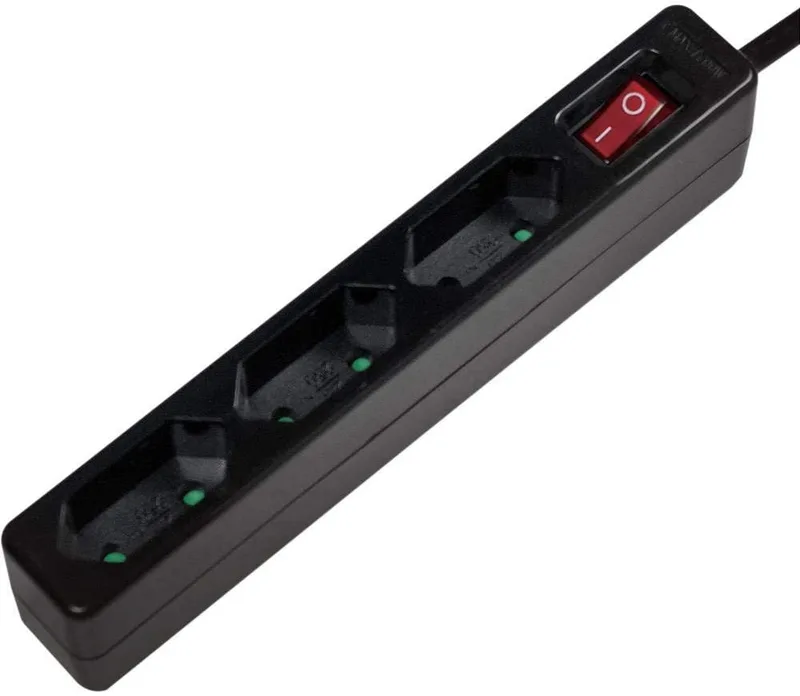 LogiLink ▫️ LPS230B - Extensão com 3 tomadas (tomada europeia, CEE 7/16, com interruptor de ligar/desligar com proteção para crianças), cor preta