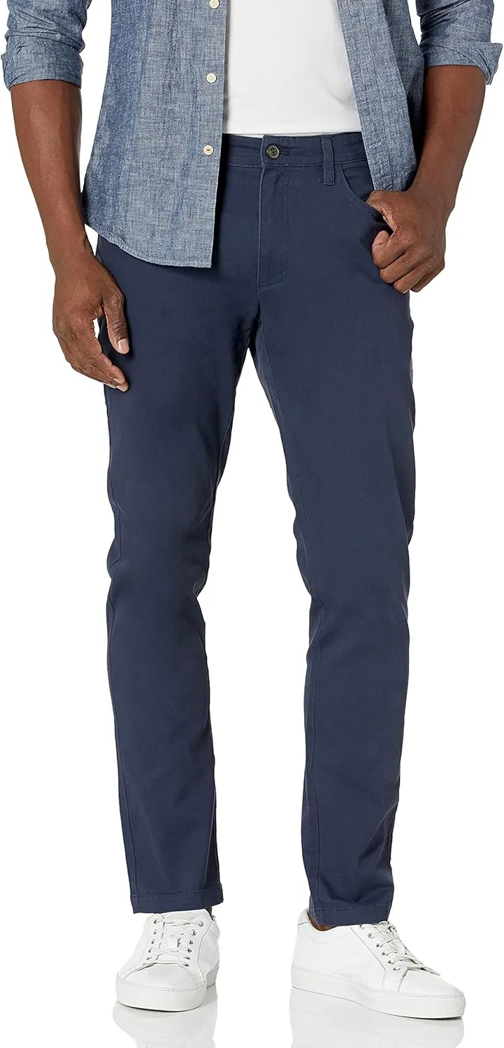 Amazon Essentials ▫️ Calças de estilo chino com 5 bolsos, ajustadas e confortáveis, para homem,