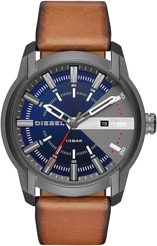 Diesel ▫️ Relógio Armbar para homem, movimento de quartzo com três ponteiros e bracelete em silicone ou pele