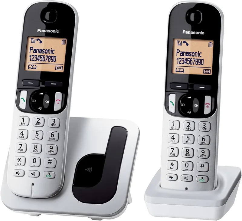 Panasonic ▫️ Telefone fixo sem fios KX-TGC212SPS Digital Duo (LCD de 1,6", DECT, lista telefónica, alarme, bloqueio de chamadas, intercomunicador entre unidades), prateado