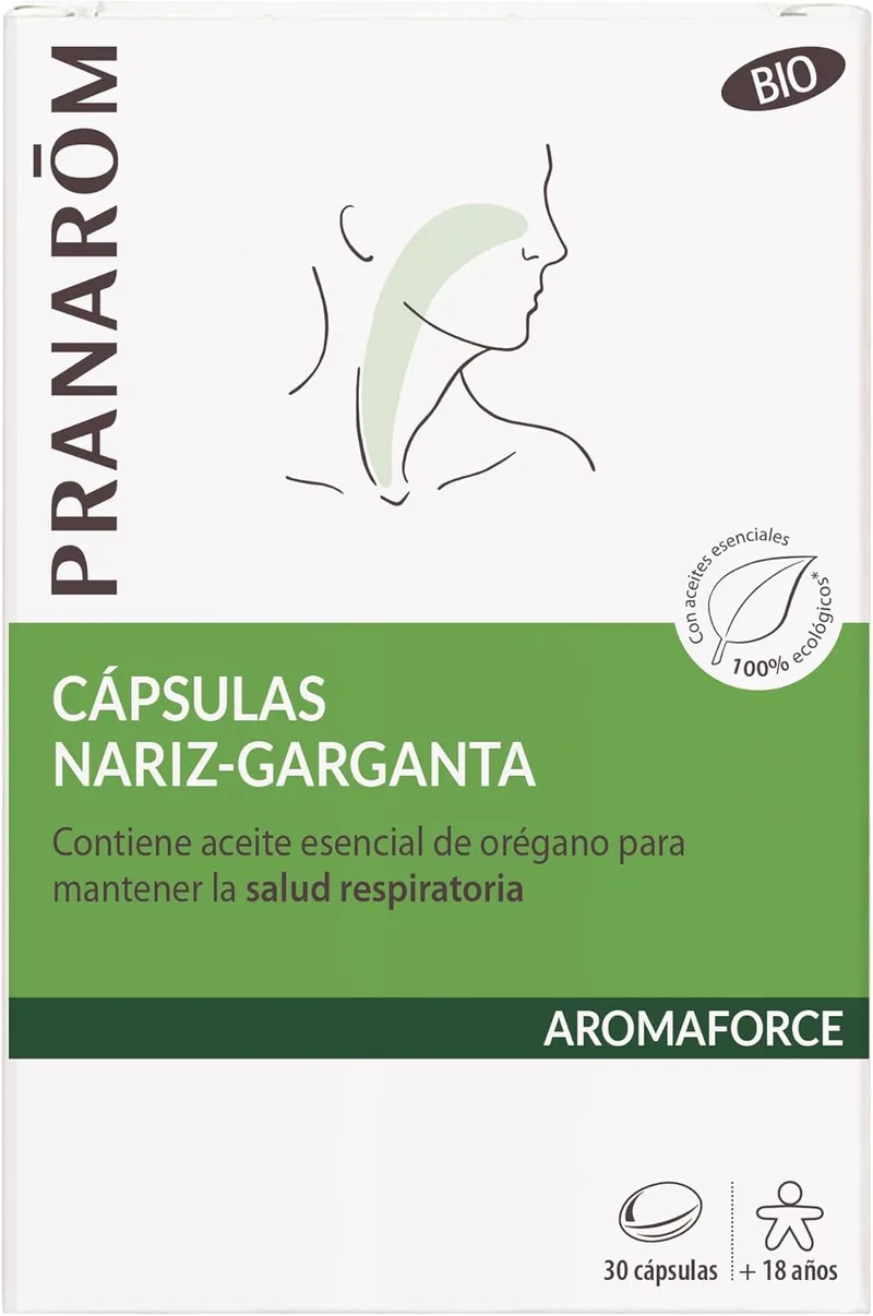 PRANAROM ▫️ Aromaforce - Cápsulas para o nariz e garganta - com óleos essenciais - Oregano Vulgare - Manutenção da saúde das vias respiratórias - Limão 100% biológico - 30 cápsulas.