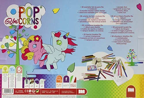 Multiprint ▫️ Conjunto de 3 carimbos e 36 marcadores Pop Unicorns 2
