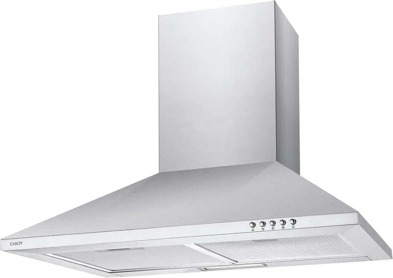 CANDY ▫️ CCE117/1X, Exaustor de 70 cm, 3 níveis de potência, 65 W, 305 m³/h, Filtros de carvão, 2 painéis de alumínio anti-gordura, iluminação LED, 56/62 dB, Classe C, aço inoxidável