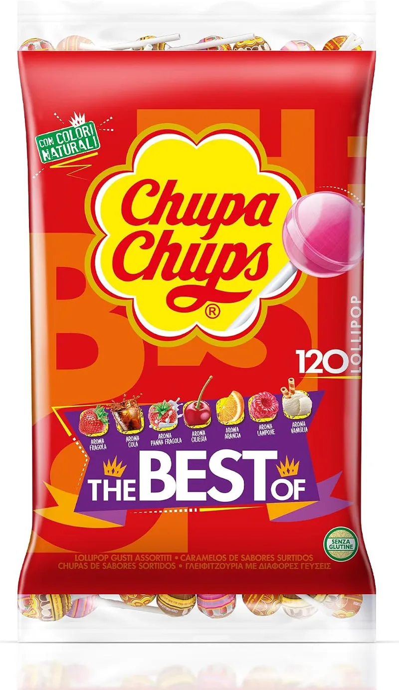 Chupa Chups ▫️ Caramelo com Pau, Sabores Variados, Embalagem Económica com 120 Pirulitos