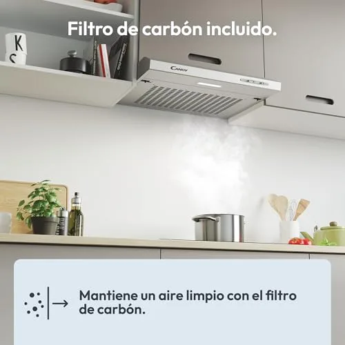 CANDY ▫️ CFT610/5S Exaustor com 60 cm de largura, 3 níveis de potência, capacidade de extração de 208 m³/h, iluminação LED, 87,5 W, 55/71 decibéis, prateado 6