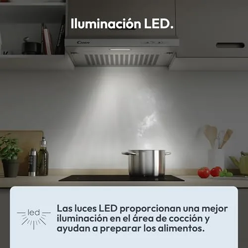 CANDY ▫️ CFT610/5S Exaustor com 60 cm de largura, 3 níveis de potência, capacidade de extração de 208 m³/h, iluminação LED, 87,5 W, 55/71 decibéis, prateado 7